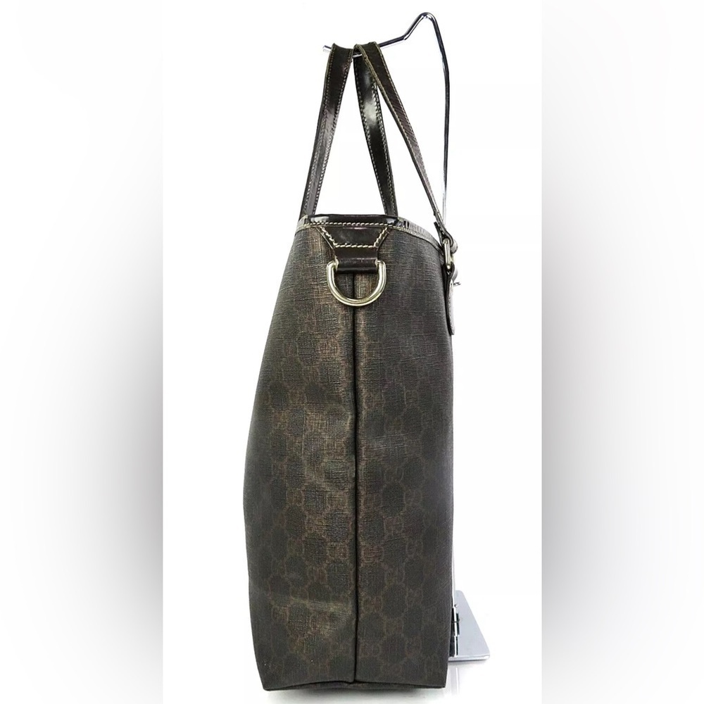 Gucci Supreme pvc coated canvas and leather tote bag deep brown - Picture 6 of 15